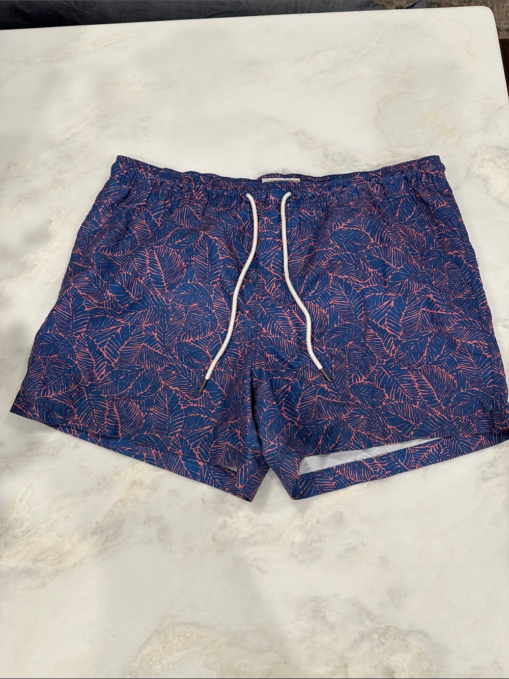 American Eagle Outfitters Navy Swim Trunks with Pink Leaf Pattern